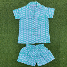 Carica l'immagine nel visualizzatore di Gallery, Pigiama e scamiciato bambini Elefanti Acqua Marina