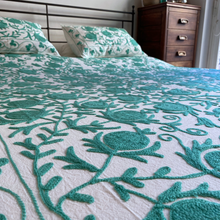 Load image into Gallery viewer, Suzani turquoise double bedspread
